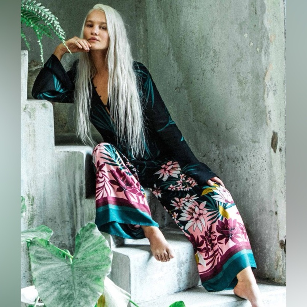 Billabong born with it floral jumpsuit black teal